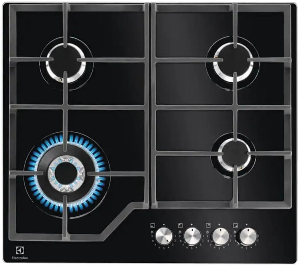 Electrolux KGG64362K gaskookplaat, 59cm 4 pits zwart, afzonderlijk regelbare gasbranders