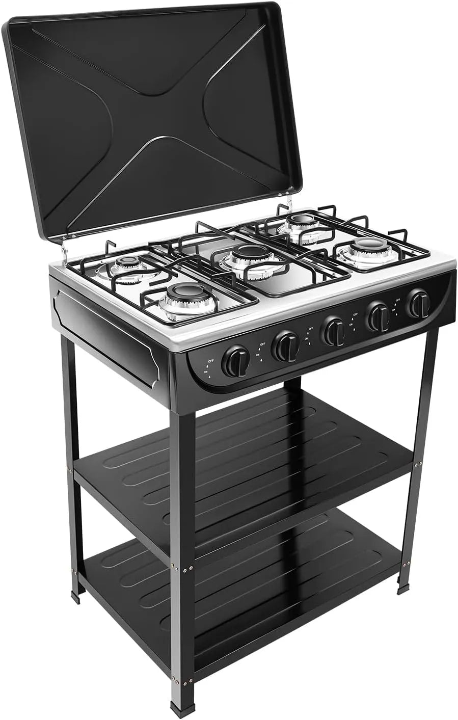Gaskookplaat, 2500 W, 16,5 cm, 64 × 44,5 × 16,5 cm, draagbaar ontwerp, vrijstaande, draagbaar roestvrij stalen gasfornuis, camper en outdoor