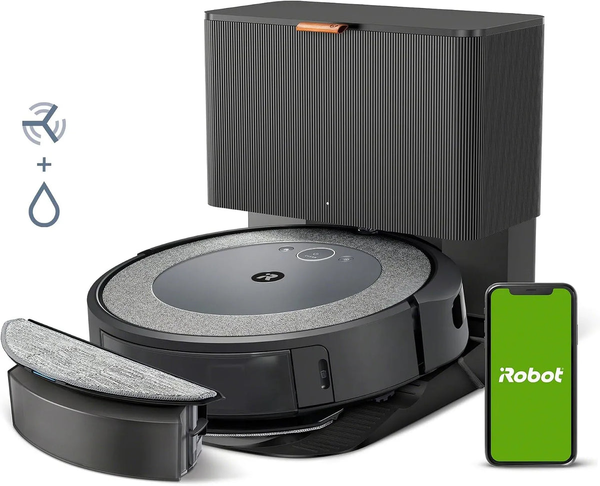 Robotstofzuiger, automatische werking, zuig- en dweilfunctie, automatische stoflediging, iRobot Roomba Combo i5+, en Dweilrobot, Automatisch legen