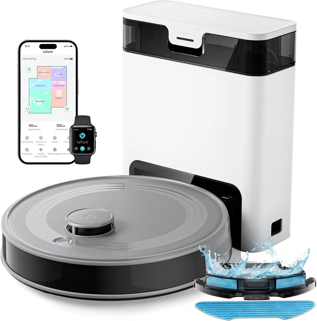 Lefant robotstofzuiger, 6000 Pa, 2,7 l, automatische werking, slimme navigatie en kaartregistratie, M2Pro dToF met lasertoewijzing, app/Alexa/Google